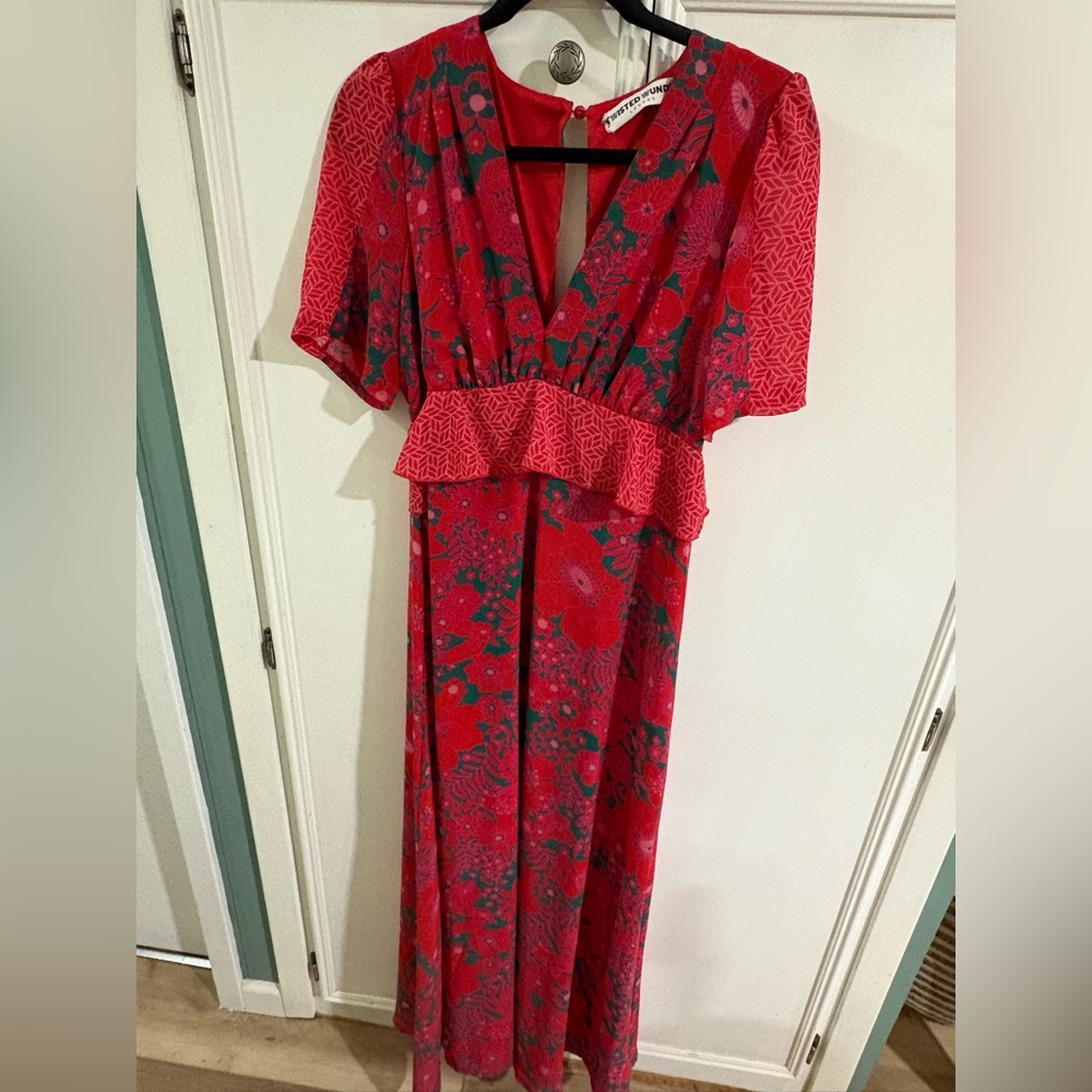 Vibrant Red Patterned Maxi Dress